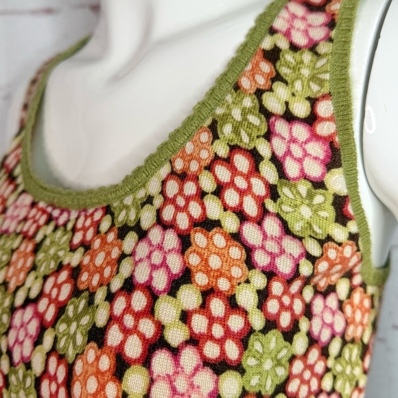 SIGRID OLSEN XS Silk Knit Moss Green Orange Pink Floral Sleeveless Sweater Vest - Picture 2 of 13